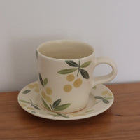 Buncho Pottery Yellow Berry Mug and Saucer