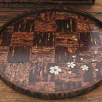 Yatsuyanagi Shell Inlay Sakura Round Tea Tray Checkered Pattern