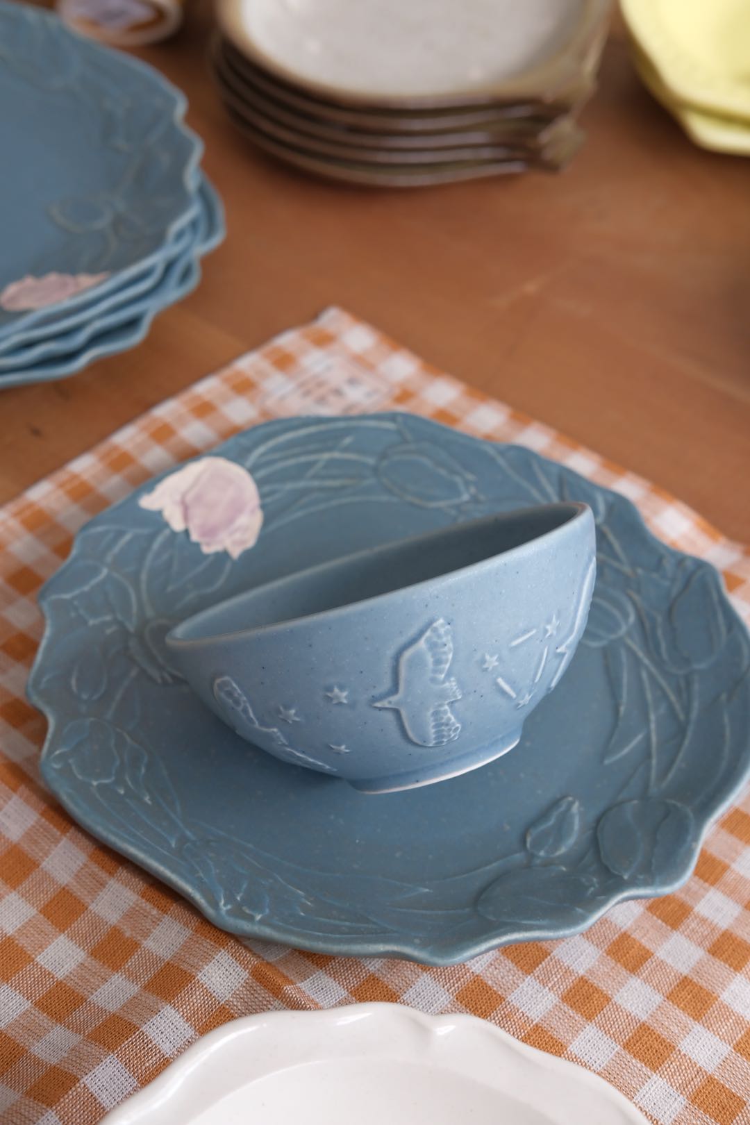 Mashiko Pottery Yoshizawa Blue Bird Rice Bowl