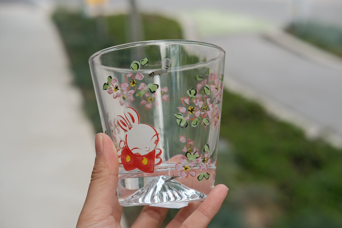 Yudachigama Fuji Mountain Glass Cup-Bunny With Sakura