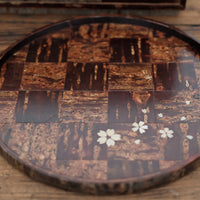 Yatsuyanagi Shell Inlay Sakura Round Tea Tray Checkered Pattern
