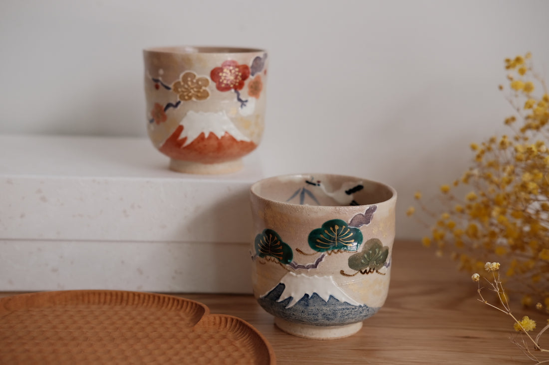 Kiyomizu Ware Pair Cups Set of 2 - Celebratory Fuji