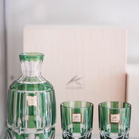 Kagami Crystal - A set of Sake Glasses, Edo Kiriko "Bamboo Stem Series"