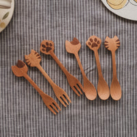 Mio Natural Wood Cat Spoon & Fork