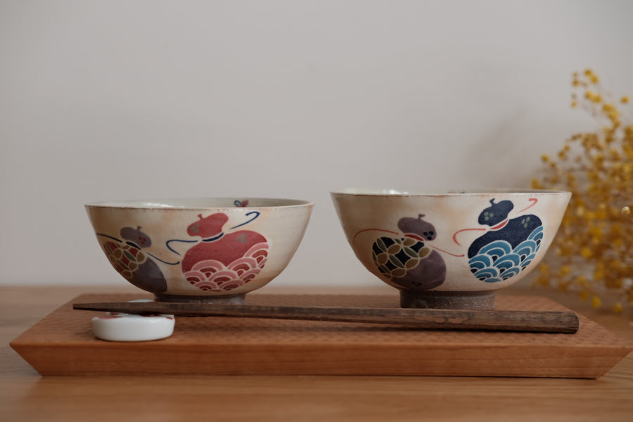 Kiyomizu Ware Set of Rice Bowls - Six Gourds