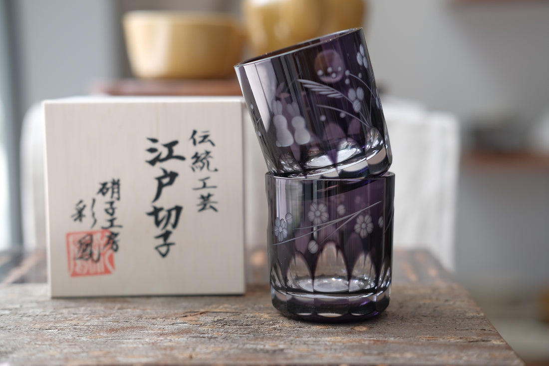 Edo Kiriko glass Japanese Sake cup Usagi Rabbit