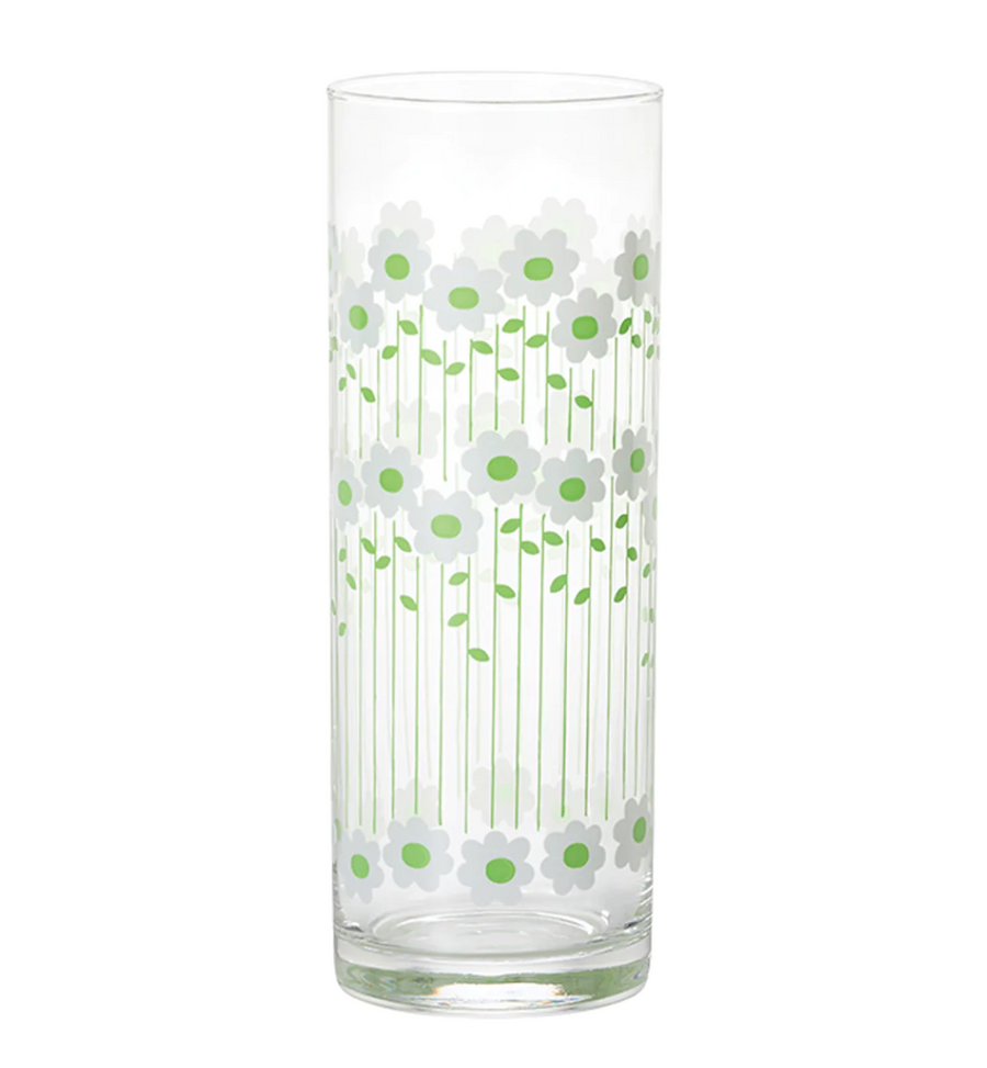 Aderia Glass Retro Tumbler -  White Flower