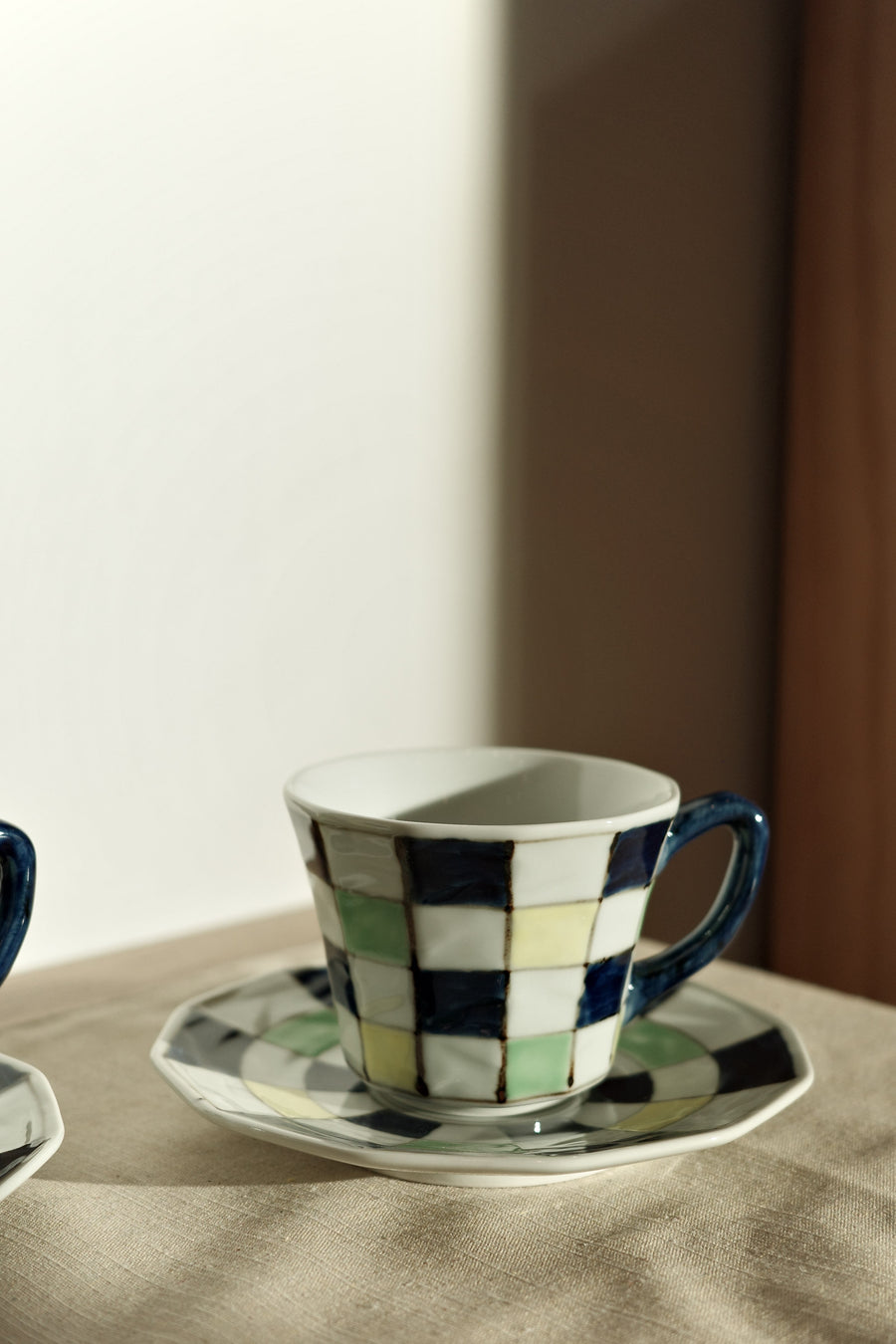Arita Ware Check-board Coffee Mug and Saucer Set
