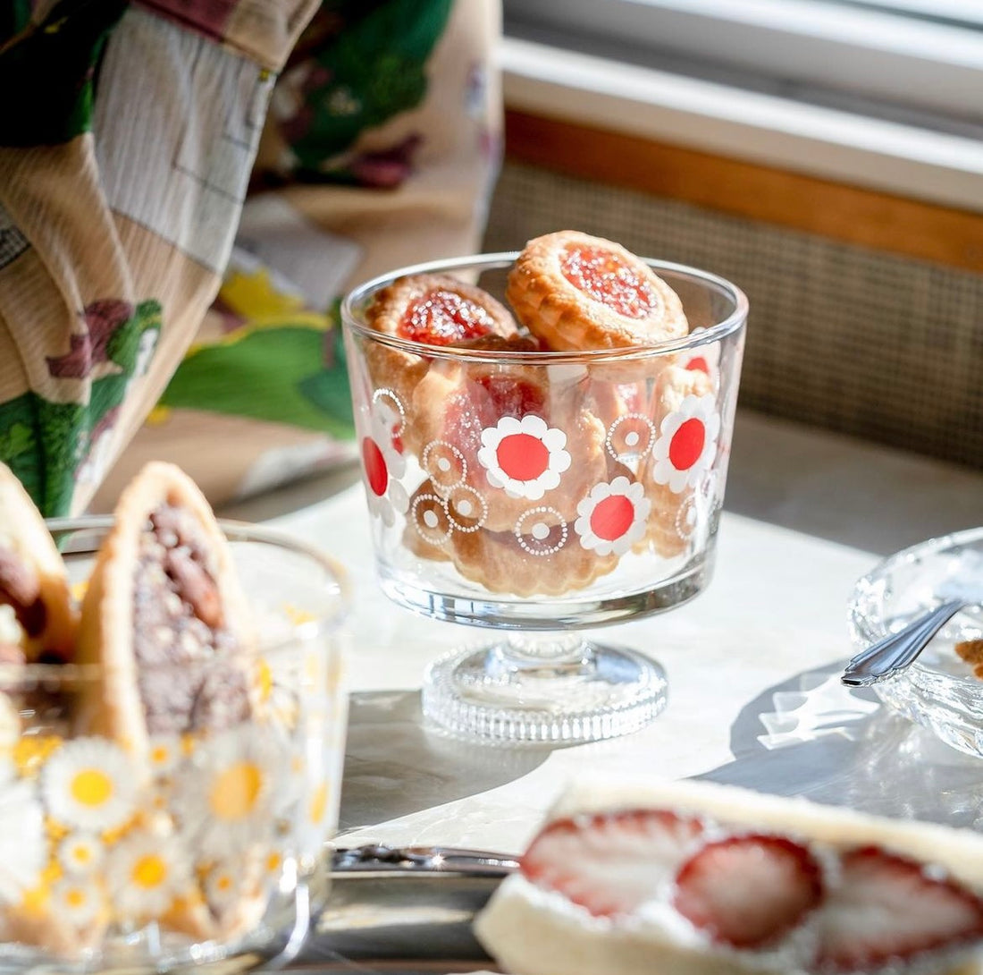 Aderia Glass Dessert Bowl/ Ice Cream Bowl - Red Flower