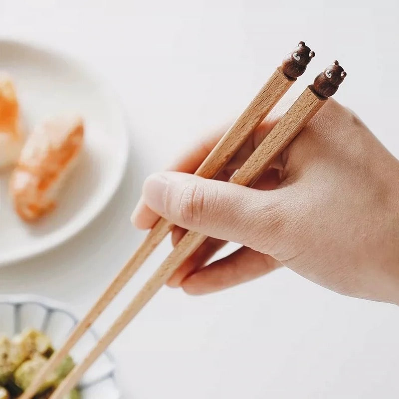 Plumpy日式天然纯木动物筷子