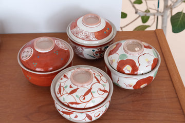 Mino Ware Ceramic Bowl with Lid Red Glaze